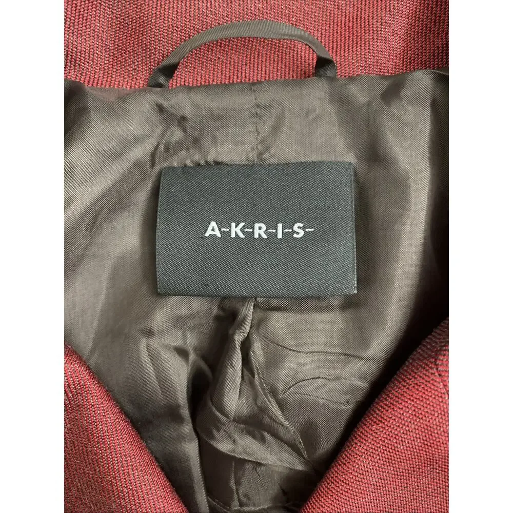 Akris Red 100% Silk Blazer Jacket Notch Lapel Collar Black Sheen V Neck 8 US M - Picture 9 of 11